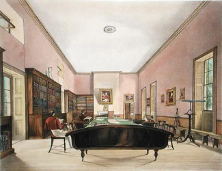 O Salão Superior da Biblioteca Garrison de Gibraltar, ilustrado em Select Views of the Rock and Fortress of Gibraltar por JM Carter, 1845 (ver também 224299)